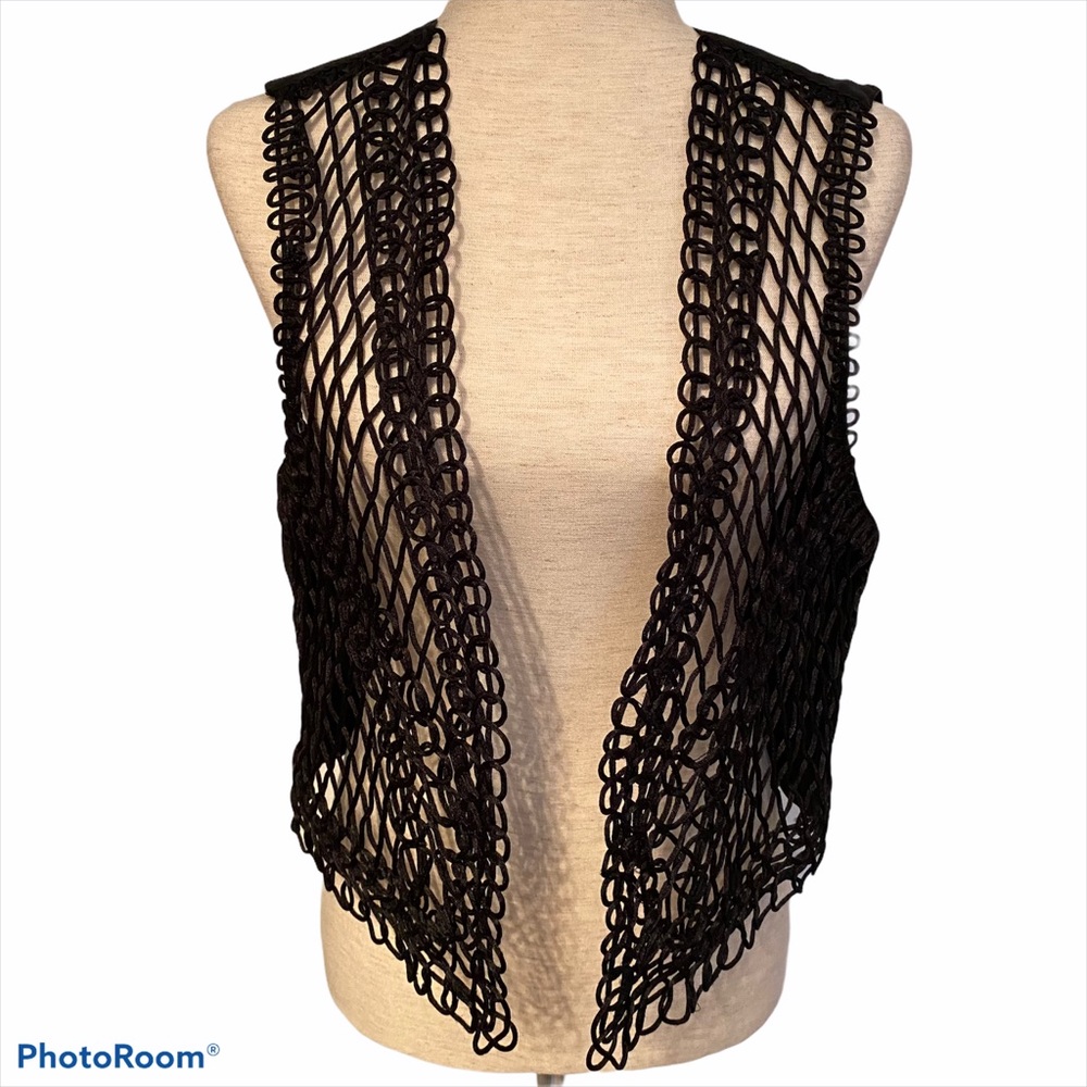 RAVEL VEST BLACK SOUTACHE RUSSIA BRAID CORD OPEN Size M JACKET COAT BOHEMIAN
